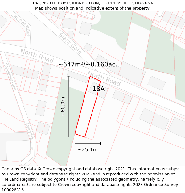 18A, NORTH ROAD, KIRKBURTON, HUDDERSFIELD, HD8 0NX: Plot and title map