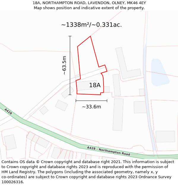 18A, NORTHAMPTON ROAD, LAVENDON, OLNEY, MK46 4EY: Plot and title map