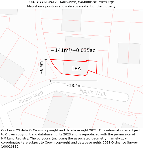 18A, PIPPIN WALK, HARDWICK, CAMBRIDGE, CB23 7QD: Plot and title map