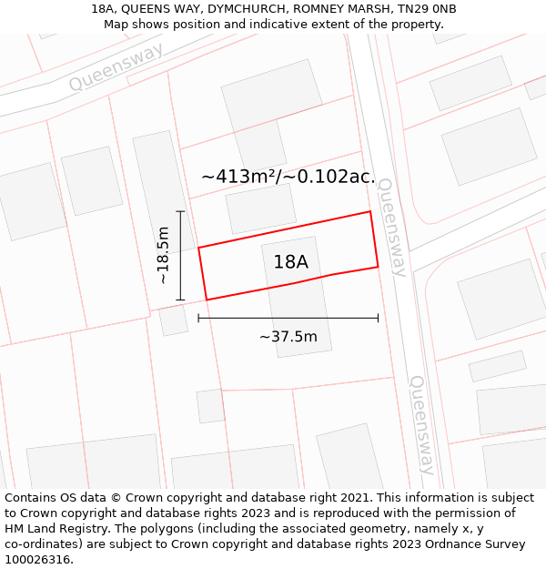 18A, QUEENS WAY, DYMCHURCH, ROMNEY MARSH, TN29 0NB: Plot and title map