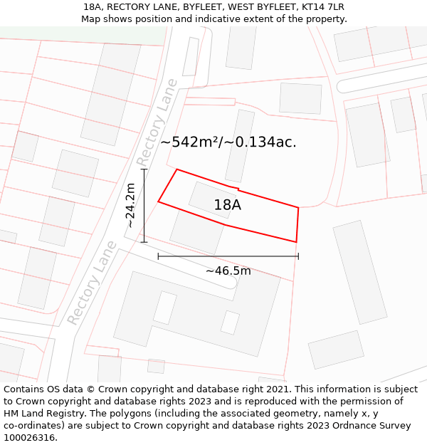 18A, RECTORY LANE, BYFLEET, WEST BYFLEET, KT14 7LR: Plot and title map