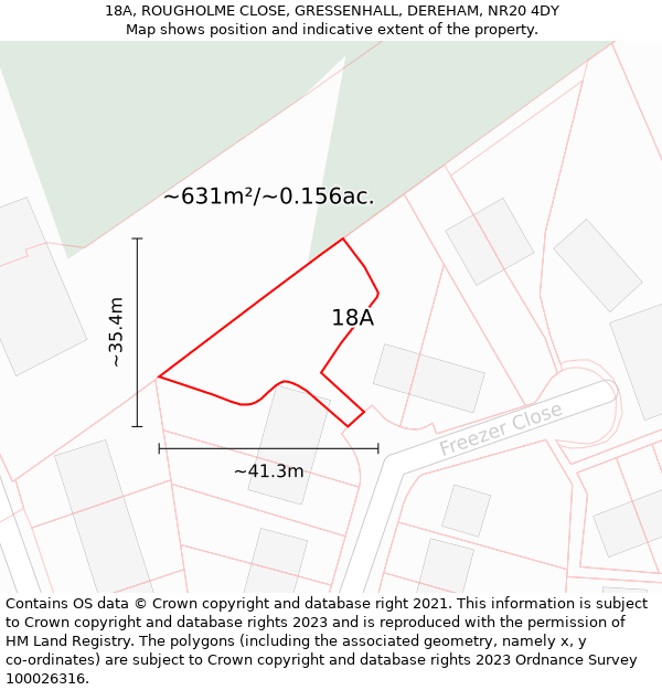 18A, ROUGHOLME CLOSE, GRESSENHALL, DEREHAM, NR20 4DY: Plot and title map