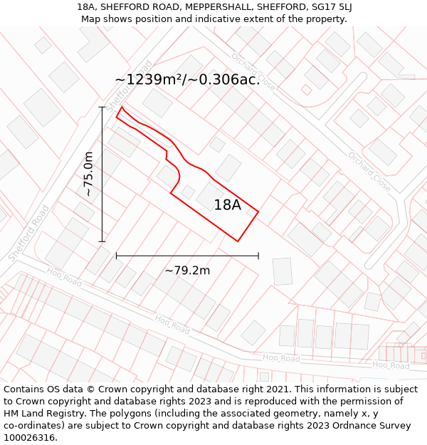 18A, SHEFFORD ROAD, MEPPERSHALL, SHEFFORD, SG17 5LJ: Plot and title map