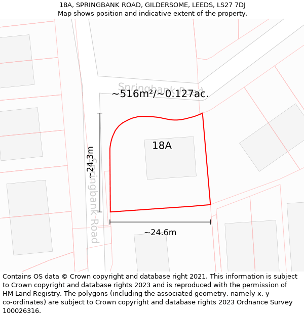 18A, SPRINGBANK ROAD, GILDERSOME, LEEDS, LS27 7DJ: Plot and title map