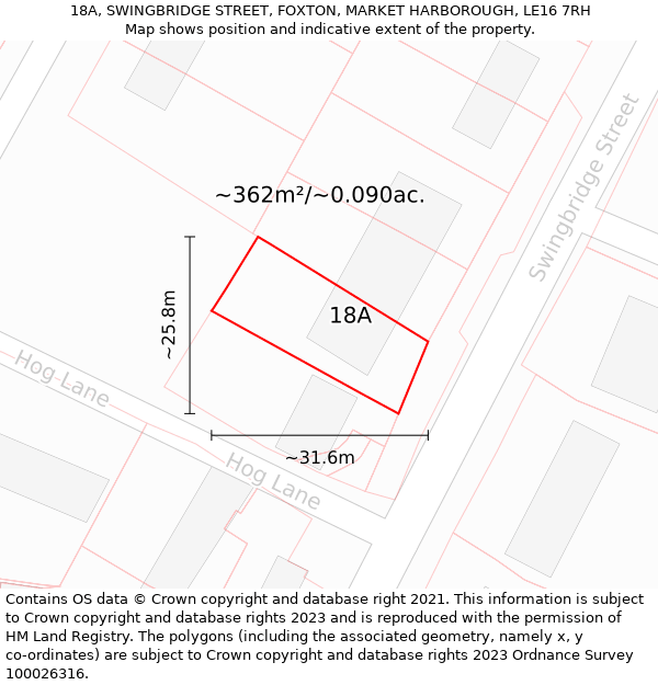 18A, SWINGBRIDGE STREET, FOXTON, MARKET HARBOROUGH, LE16 7RH: Plot and title map