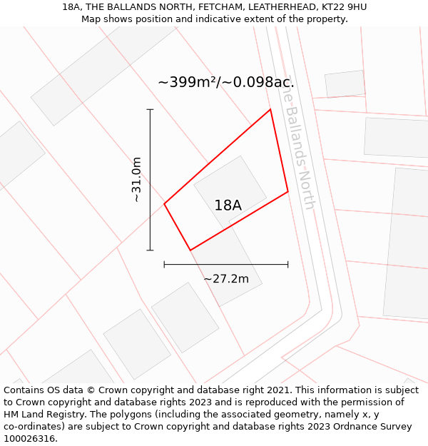 18A, THE BALLANDS NORTH, FETCHAM, LEATHERHEAD, KT22 9HU: Plot and title map