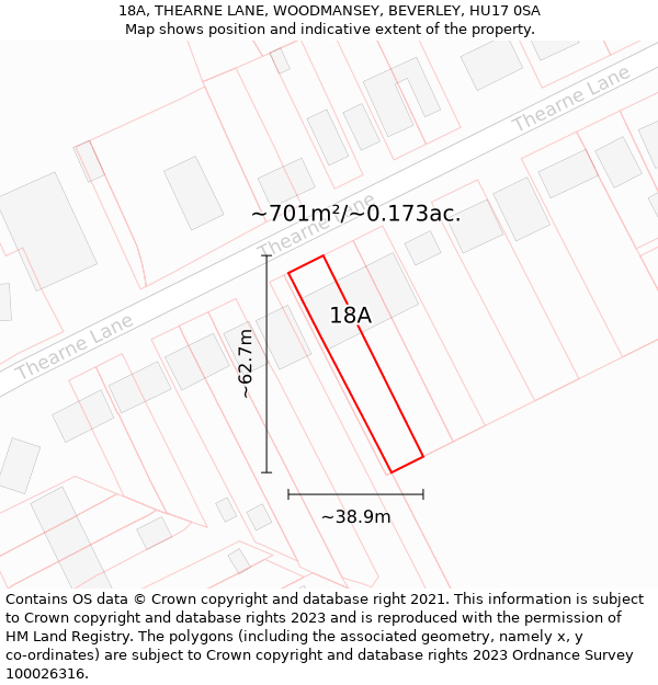 18A, THEARNE LANE, WOODMANSEY, BEVERLEY, HU17 0SA: Plot and title map