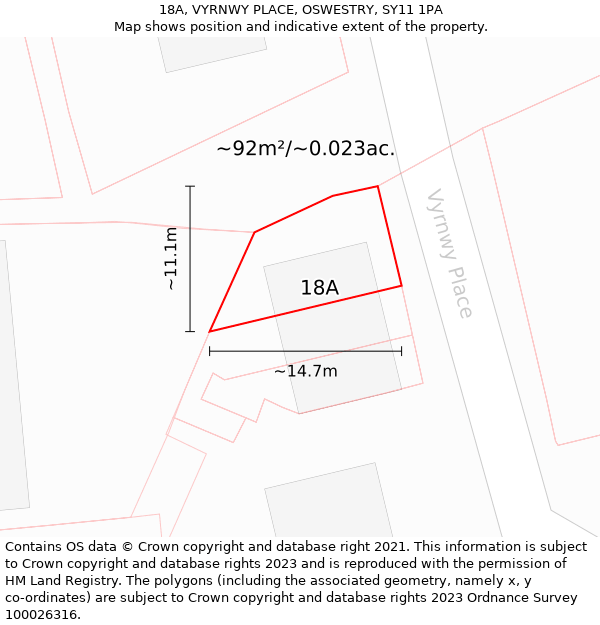18A, VYRNWY PLACE, OSWESTRY, SY11 1PA: Plot and title map