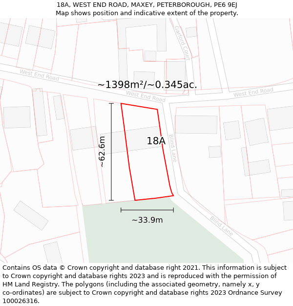 18A, WEST END ROAD, MAXEY, PETERBOROUGH, PE6 9EJ: Plot and title map