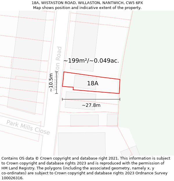 18A, WISTASTON ROAD, WILLASTON, NANTWICH, CW5 6PX: Plot and title map