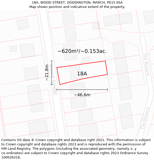 18A, WOOD STREET, DODDINGTON, MARCH, PE15 0SA: Plot and title map