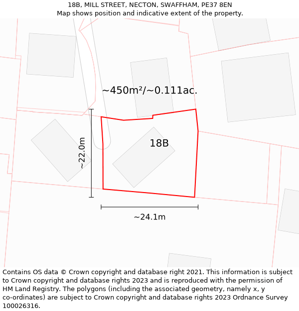 18B, MILL STREET, NECTON, SWAFFHAM, PE37 8EN: Plot and title map
