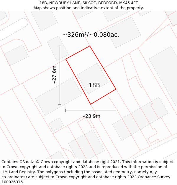 18B, NEWBURY LANE, SILSOE, BEDFORD, MK45 4ET: Plot and title map