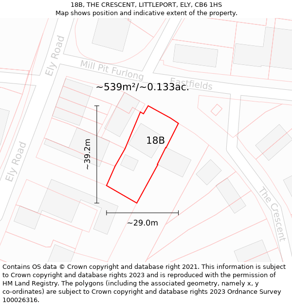 18B, THE CRESCENT, LITTLEPORT, ELY, CB6 1HS: Plot and title map