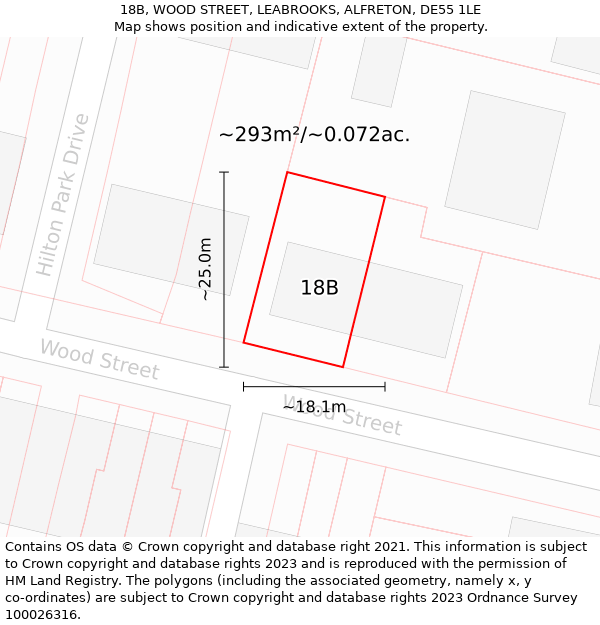 18B, WOOD STREET, LEABROOKS, ALFRETON, DE55 1LE: Plot and title map