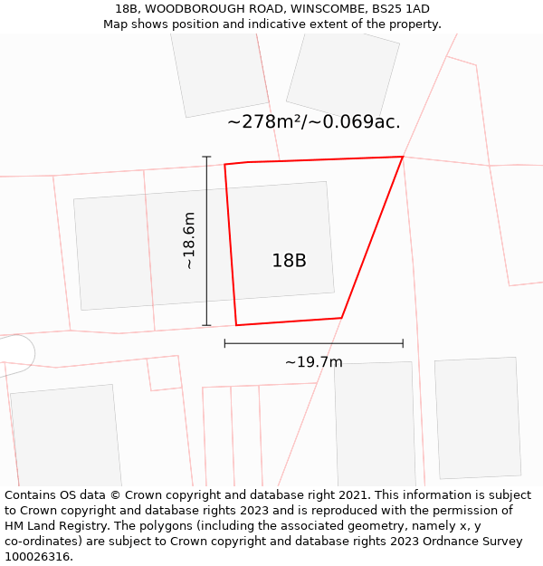 18B, WOODBOROUGH ROAD, WINSCOMBE, BS25 1AD: Plot and title map