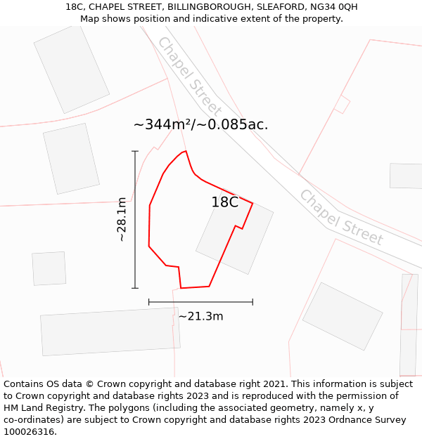 18C, CHAPEL STREET, BILLINGBOROUGH, SLEAFORD, NG34 0QH: Plot and title map