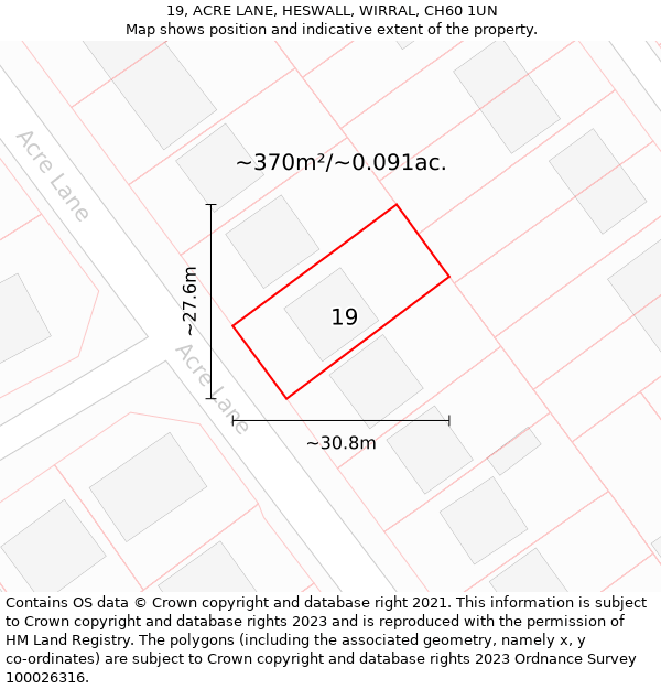 19, ACRE LANE, HESWALL, WIRRAL, CH60 1UN: Plot and title map