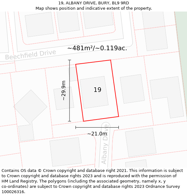 19, ALBANY DRIVE, BURY, BL9 9RD: Plot and title map