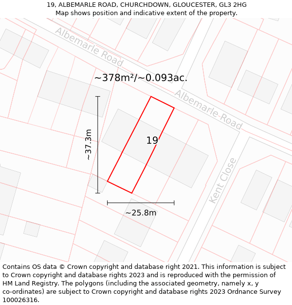 19, ALBEMARLE ROAD, CHURCHDOWN, GLOUCESTER, GL3 2HG: Plot and title map