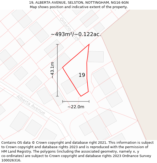 19, ALBERTA AVENUE, SELSTON, NOTTINGHAM, NG16 6GN: Plot and title map