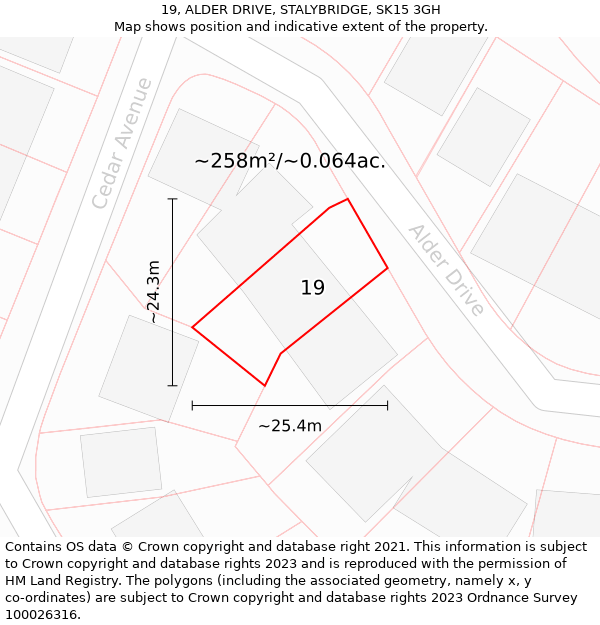 19, ALDER DRIVE, STALYBRIDGE, SK15 3GH: Plot and title map