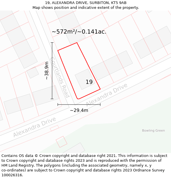 19, ALEXANDRA DRIVE, SURBITON, KT5 9AB: Plot and title map