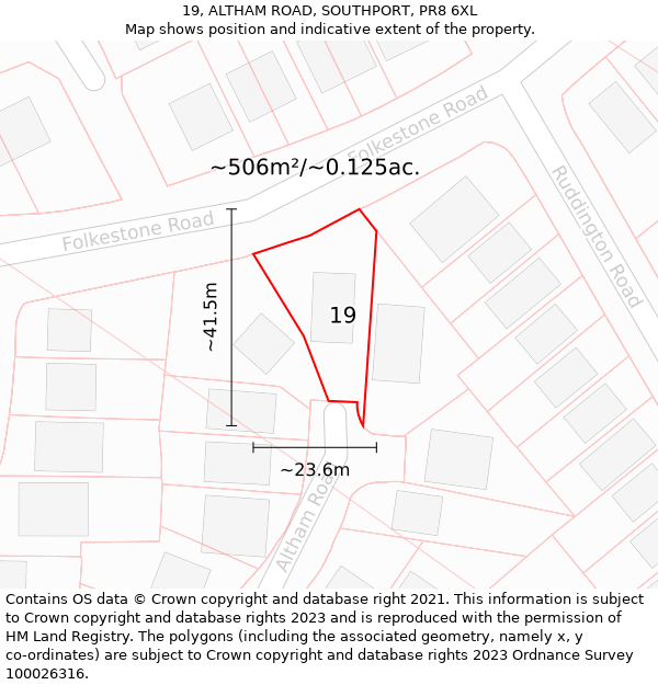 19, ALTHAM ROAD, SOUTHPORT, PR8 6XL: Plot and title map