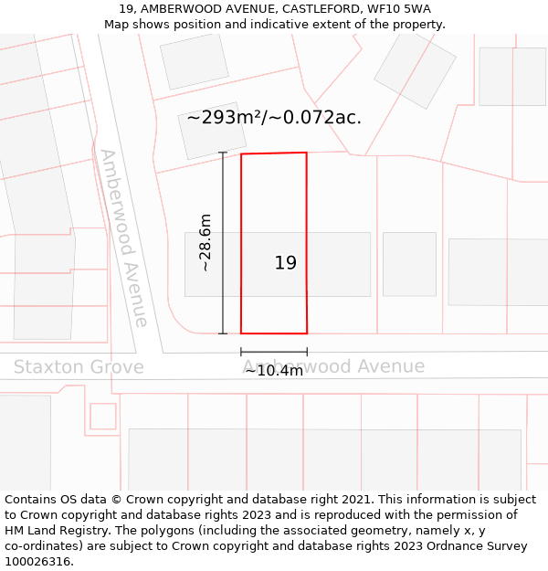 19, AMBERWOOD AVENUE, CASTLEFORD, WF10 5WA: Plot and title map