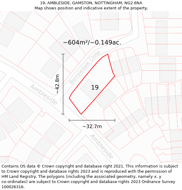 19, AMBLESIDE, GAMSTON, NOTTINGHAM, NG2 6NA: Plot and title map