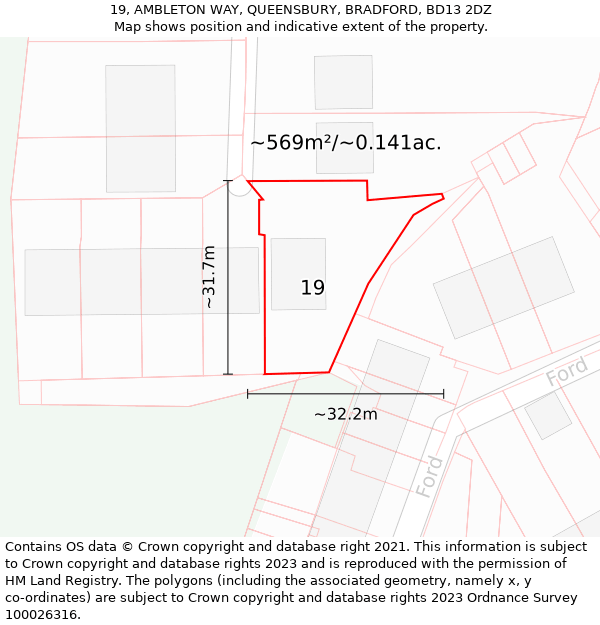 19, AMBLETON WAY, QUEENSBURY, BRADFORD, BD13 2DZ: Plot and title map