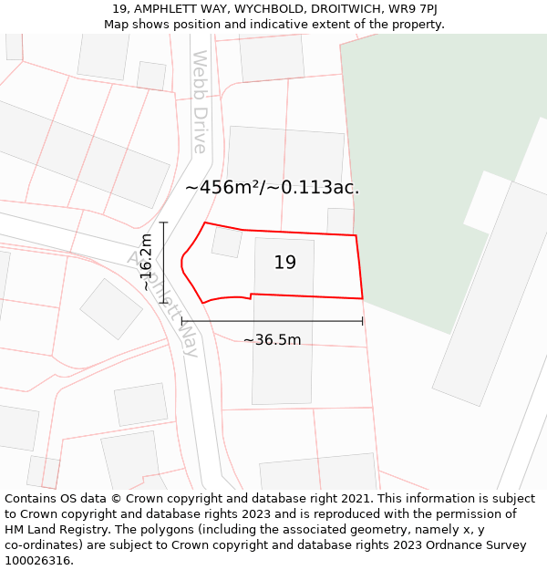 19, AMPHLETT WAY, WYCHBOLD, DROITWICH, WR9 7PJ: Plot and title map