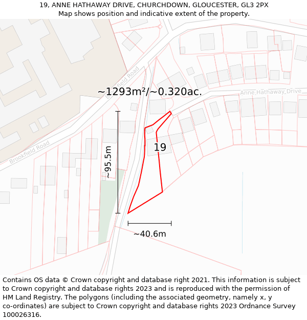 19, ANNE HATHAWAY DRIVE, CHURCHDOWN, GLOUCESTER, GL3 2PX: Plot and title map