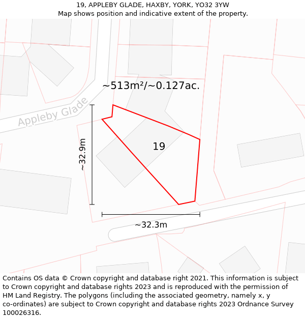 19, APPLEBY GLADE, HAXBY, YORK, YO32 3YW: Plot and title map