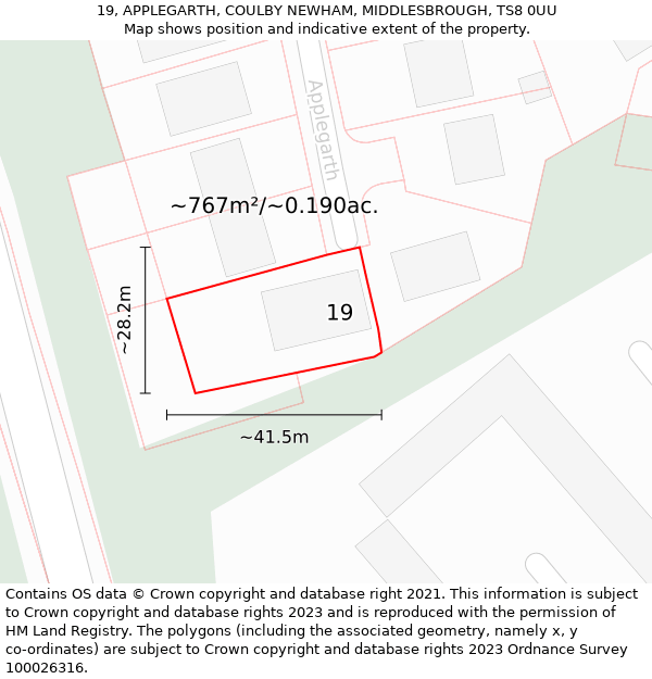 19, APPLEGARTH, COULBY NEWHAM, MIDDLESBROUGH, TS8 0UU: Plot and title map