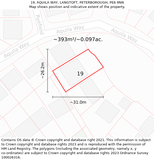 19, AQUILA WAY, LANGTOFT, PETERBOROUGH, PE6 9NN: Plot and title map