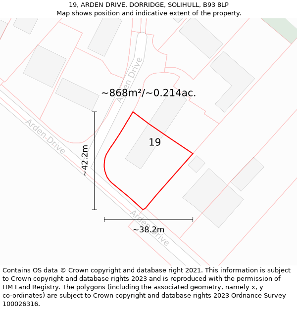 19, ARDEN DRIVE, DORRIDGE, SOLIHULL, B93 8LP: Plot and title map