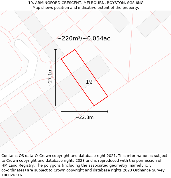 19, ARMINGFORD CRESCENT, MELBOURN, ROYSTON, SG8 6NG: Plot and title map