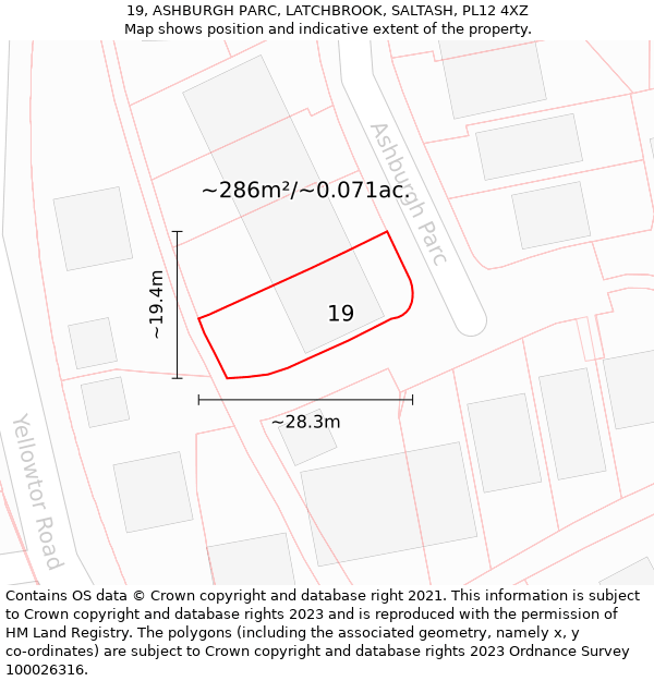 19, ASHBURGH PARC, LATCHBROOK, SALTASH, PL12 4XZ: Plot and title map