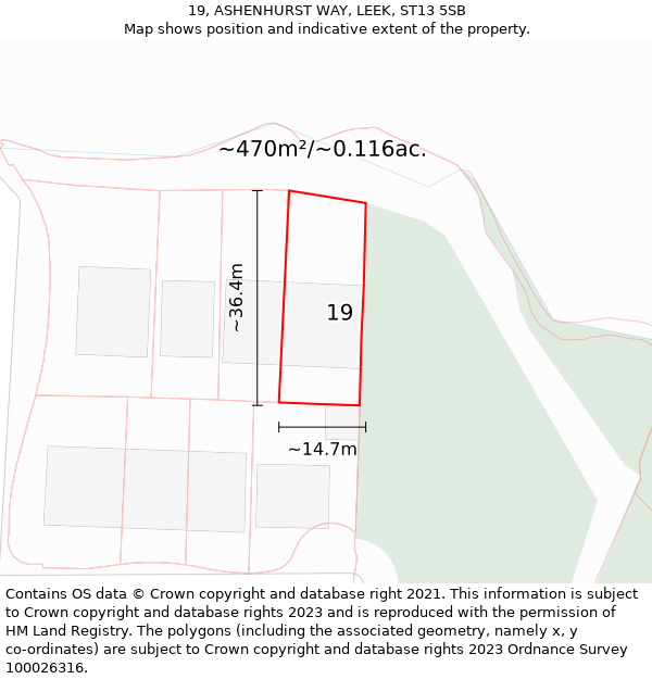 19, ASHENHURST WAY, LEEK, ST13 5SB: Plot and title map