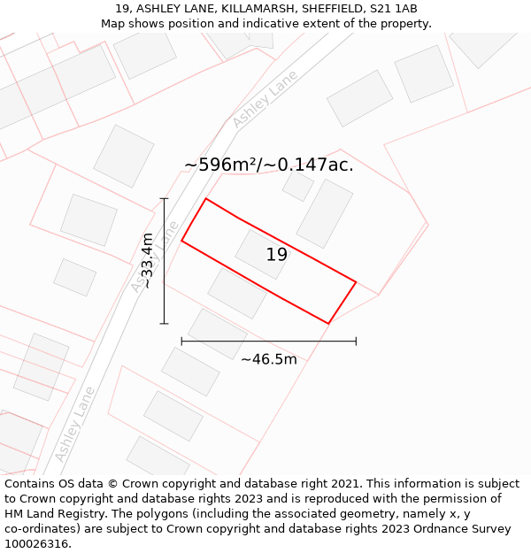 19, ASHLEY LANE, KILLAMARSH, SHEFFIELD, S21 1AB: Plot and title map