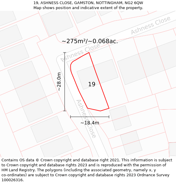 19, ASHNESS CLOSE, GAMSTON, NOTTINGHAM, NG2 6QW: Plot and title map