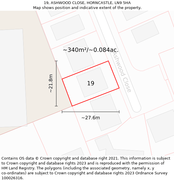 19, ASHWOOD CLOSE, HORNCASTLE, LN9 5HA: Plot and title map