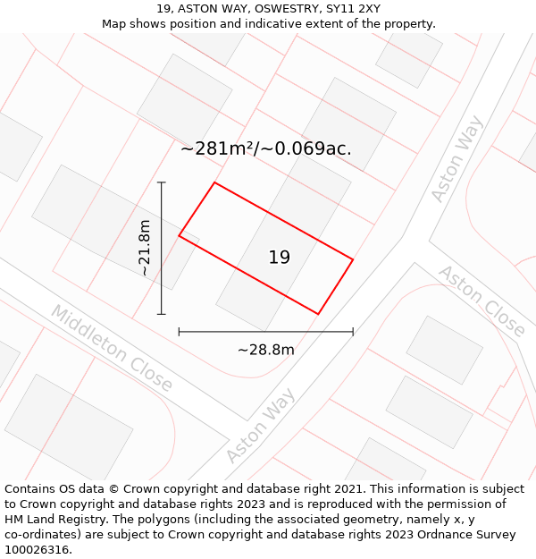 19, ASTON WAY, OSWESTRY, SY11 2XY: Plot and title map