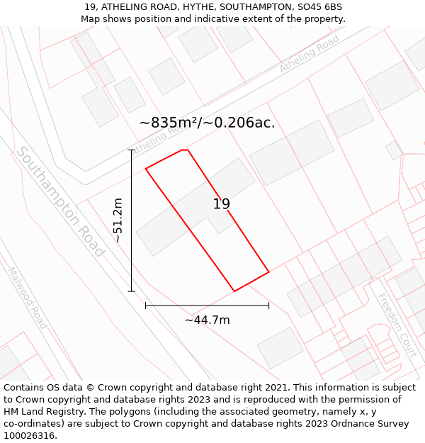 19, ATHELING ROAD, HYTHE, SOUTHAMPTON, SO45 6BS: Plot and title map