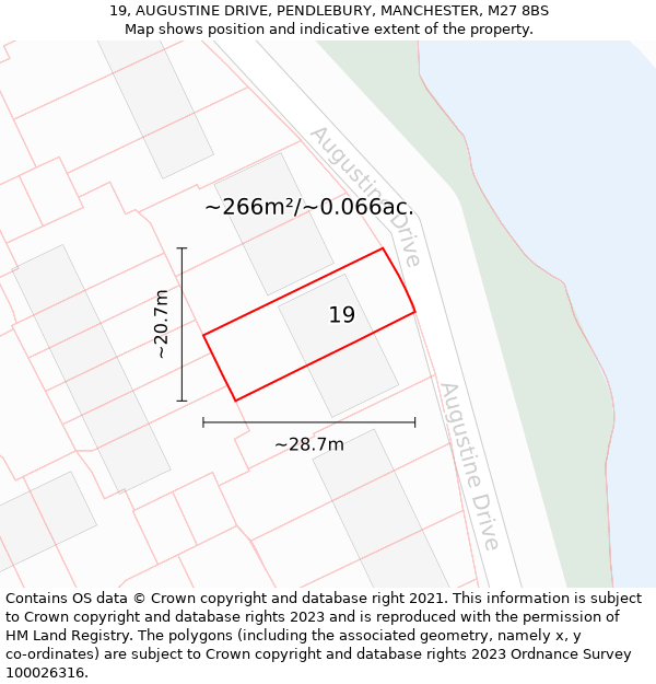 19, AUGUSTINE DRIVE, PENDLEBURY, MANCHESTER, M27 8BS: Plot and title map