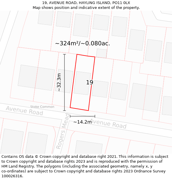 19, AVENUE ROAD, HAYLING ISLAND, PO11 0LX: Plot and title map