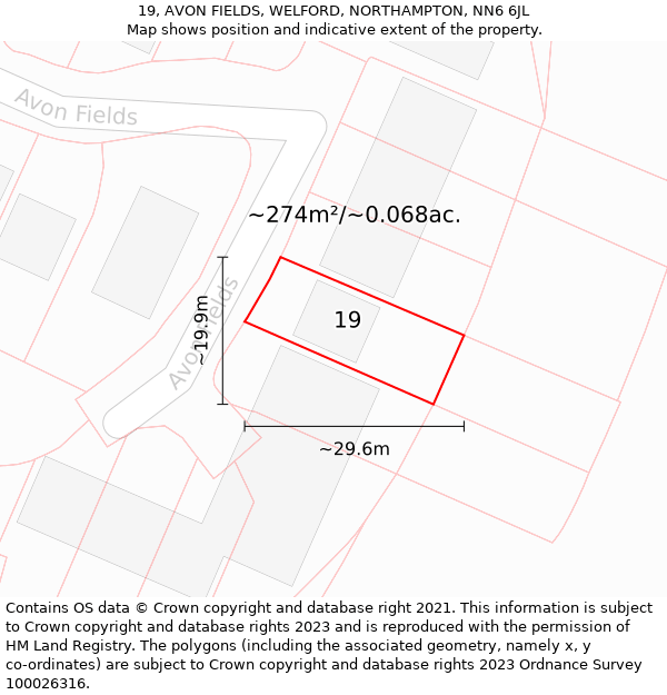 19, AVON FIELDS, WELFORD, NORTHAMPTON, NN6 6JL: Plot and title map