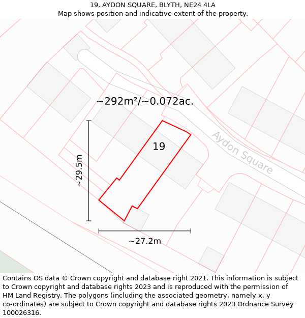 19, AYDON SQUARE, BLYTH, NE24 4LA: Plot and title map