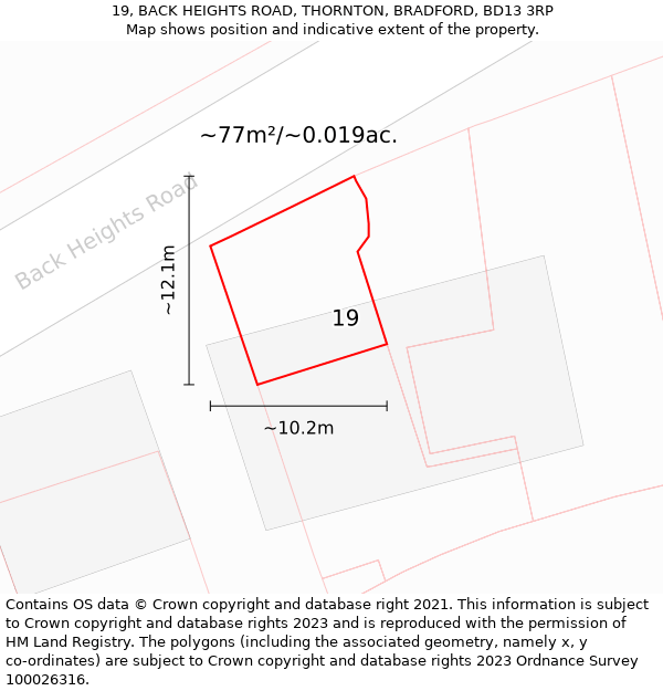 19, BACK HEIGHTS ROAD, THORNTON, BRADFORD, BD13 3RP: Plot and title map